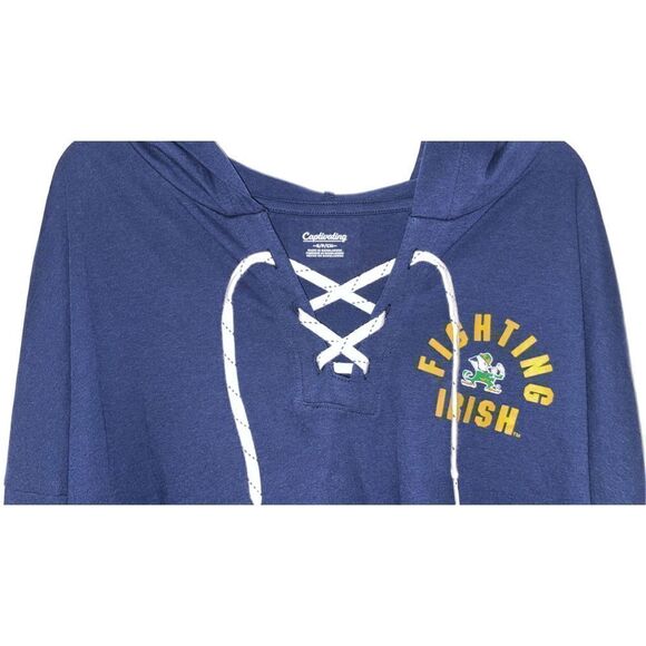 NWT Captivating Women’s Norte Dame, Fighting Irish, Lace Up Blue Hoodie Small - Picture 2 of 3